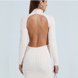 AKIRA Elegant Cream Open-Back Cable Knit Dress size L NEW